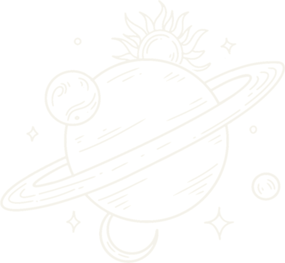 Ilustração celeste do Movimento Átomo: planeta, sol e luas